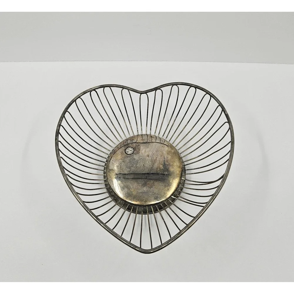 Godinger Silver‎ Plated Heart Dish Basket 10 Inch Wire Bowl Vintage Decor